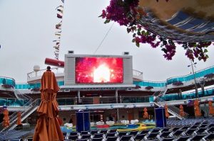 Big screen at pool Movies at the pool