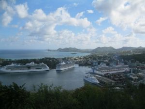 Looking at the cruise ships from above Castries, St Lucia