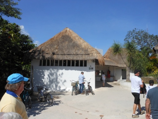 These white buildings are the restrooms outside of archaeological area at Tulum