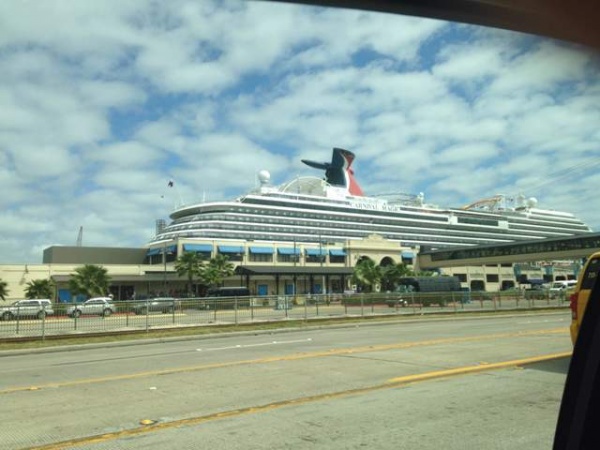 The Carnival Magic docked in Galveston, TX The Carnival Magic docked in Galveston, TX. Parking was right across the street and we simply parked the rental car in the covered and locked building and in less than 10 minutes we were walking into the security area to check in for the cruise.