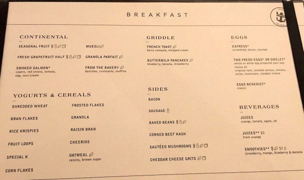 American Icon Grill Breakfast Menu on Royal Caribbean Oasis of the Seas