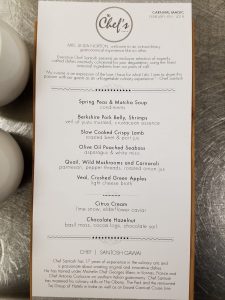 Carnival Magic Chef's Table Menu - February 8 2018