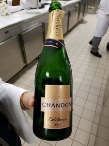 Chandon Brut during the appetizer course. Not bad tasting for an affordable sparkling wine. Chandon Brut during the appetizer course. Not bad tasting for an affordable sparkling wine.