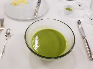 Pea Soup with Matcha Whisked In