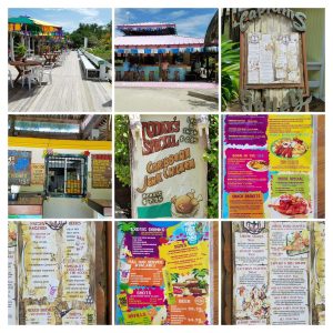 Food options at Mahogany Beach, Roatan. 